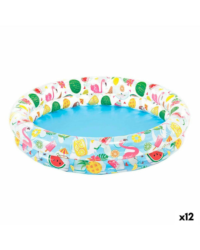 Set of 12 Intex inflatable children's pools with tropical ring design, 122 x 25 cm, suitable for outdoor play and water fun.