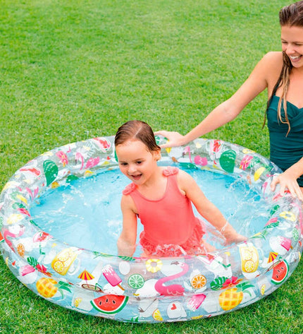 Set of 12 Intex inflatable children's tropical ring pools, 122x25 cm, suitable for outdoor play and water fun.