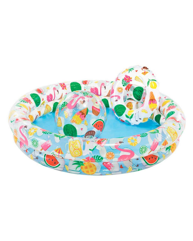 Set of 12 Intex inflatable children's pools with tropical ring design, 122x25 cm, ideal for outdoor play and swimming fun