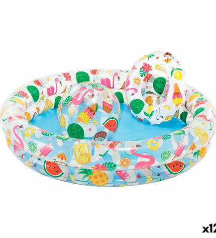 Set of 12 Intex inflatable children's tropical ring pools, 122 x 25 cm, suitable for outdoor play and water fun.