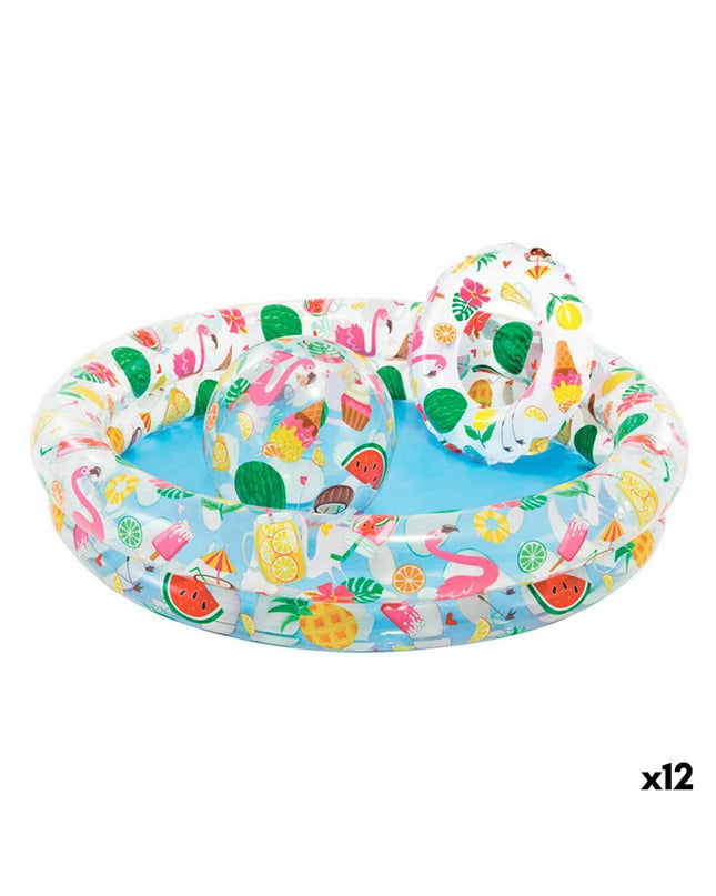 Set of 12 Intex inflatable children's tropical ring pools, 122 x 25 cm, suitable for outdoor play and water fun.