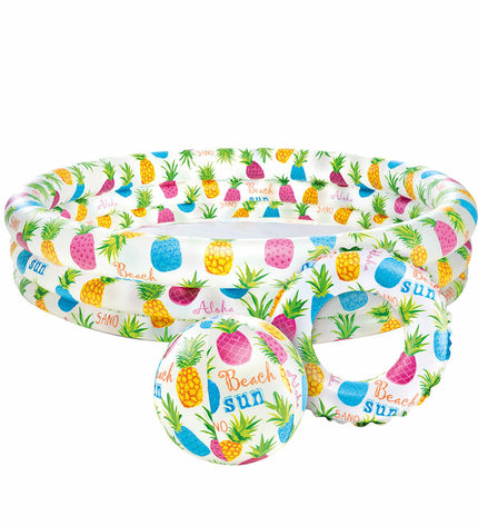 Set of 12 Intex inflatable pineapple kiddie pools with colorful ring design, ideal for outdoor play and summer fun for children.