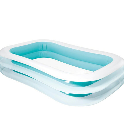 Two Intex inflatable swimming pools in white and green, 770L capacity, measuring 262 x 56 x 175 cm, for outdoor use.