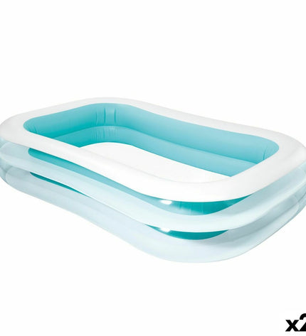 Two Intex inflatable swimming pools in white and green, 770L capacity, shown with dimensions 262x56x175 cm, for outdoor use.