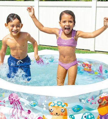 Inflatable Intex Acuario swimming pool set with three 191x61x178 cm pools, perfect for garden fun and cooling off.