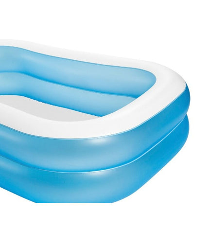 Set of three blue and white Intex inflatable pools with dimensions 203 x 48 x 152 cm, suitable for garden and outdoor use.