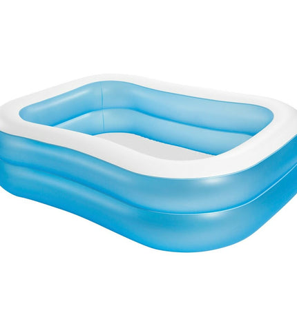 Three Intex inflatable blue and white swimming pools, 540L capacity, 203x48x152cm, suitable for garden use.