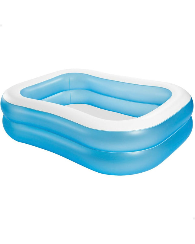 Three Intex inflatable blue and white swimming pools, 540L capacity, 203x48x152cm, suitable for garden use.