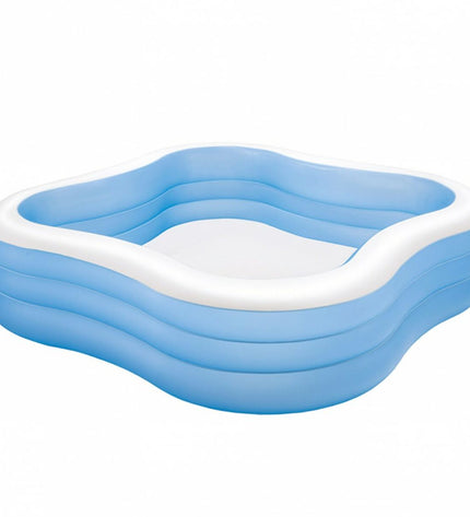 Two blue Intex inflatable swimming pools, each measuring 229 x 56 x 229 cm, suitable for garden use.