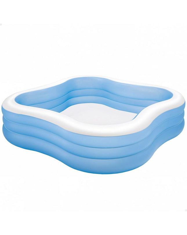 Two blue Intex inflatable swimming pools, each measuring 229 x 56 x 229 cm, suitable for garden use.