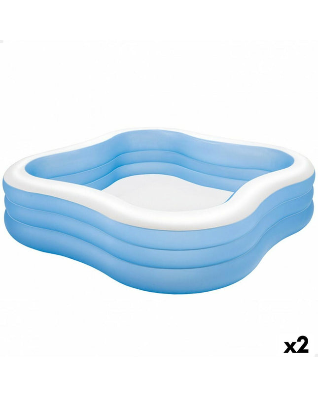 Two blue Intex inflatable swimming pools, 1250L capacity, measuring 229 x 56 x 229 cm, suitable for garden use.
