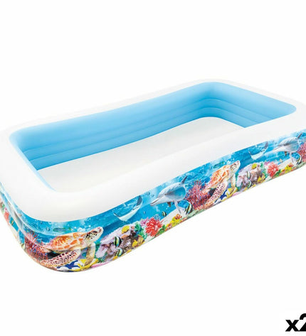 Two Intex inflatable children's pools with tropical design, measuring 305 x 56 x 183 cm, suitable for garden use.