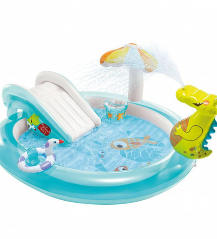 Inflatable children's swimming pool Intex Crocodile Playset with three sections, measuring 201 x 84 x 17 cm, for outdoor fun.