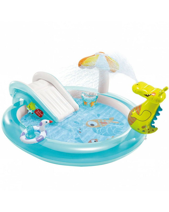 Inflatable children's swimming pool Intex Crocodile Playset with three sections, measuring 201 x 84 x 17 cm, for outdoor fun.