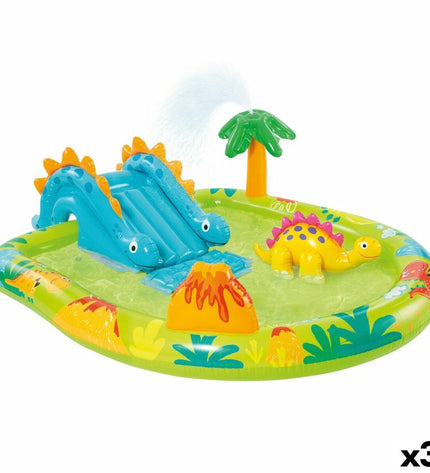 Inflatable Intex dinosaur-themed kids' pool with play area, measuring 191 x 58 x 152 cm, suitable for outdoor fun.