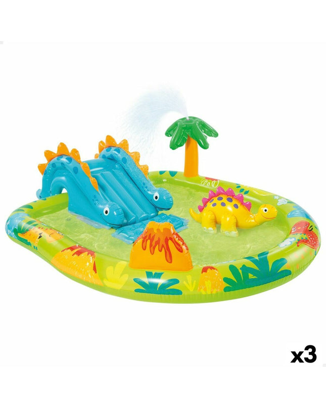 Inflatable Intex dinosaur-themed kids' pool with play area, measuring 191 x 58 x 152 cm, suitable for outdoor fun.