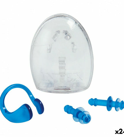 Intex swimming earplugs and nose clips for water sports, shown as a set of black earplugs and nose clip for swimming protection.