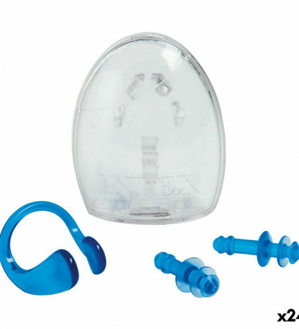 Intex swimming earplugs and nose clips for water sports, shown in blue with soft silicone tips for a comfortable fit.