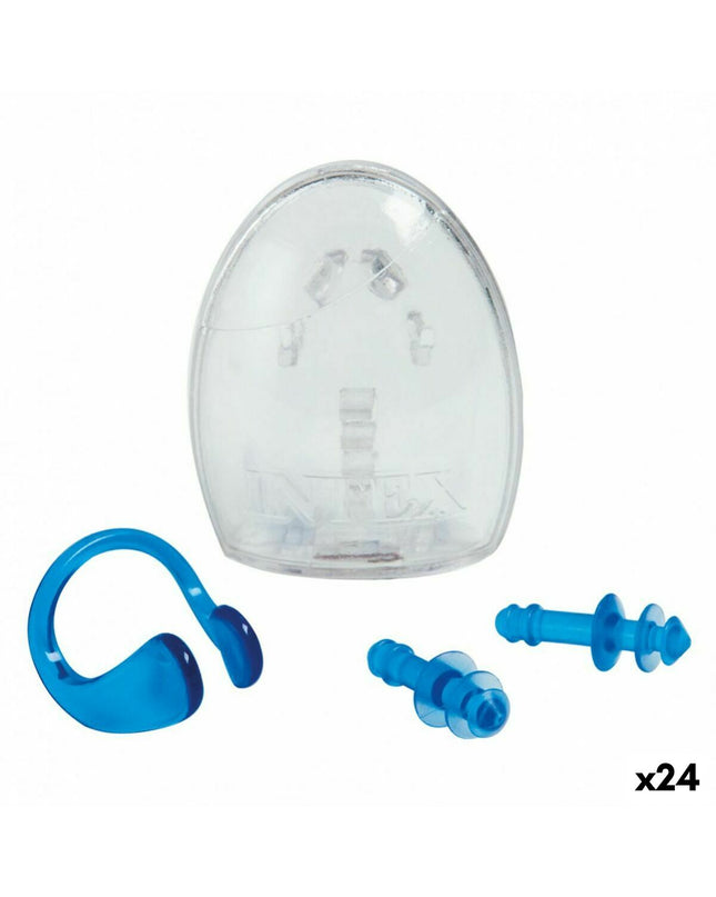 Intex swimming earplugs and nose clips for water sports, shown in blue with soft silicone tips for a comfortable fit.