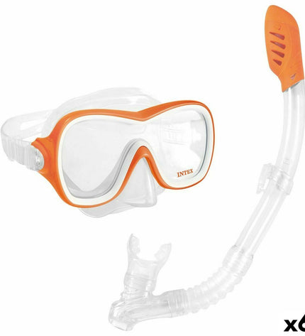 Set of six orange Intex Wave Rider snorkel masks and tubes for kids, perfect for swimming and watersports.