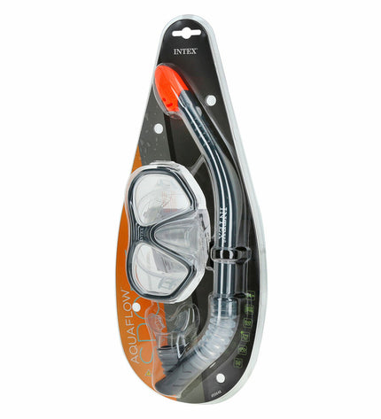 Set of six blue Intex Reef Rider snorkel masks and snorkel tubes for kids, suitable for water sports and outdoor swimming activities.