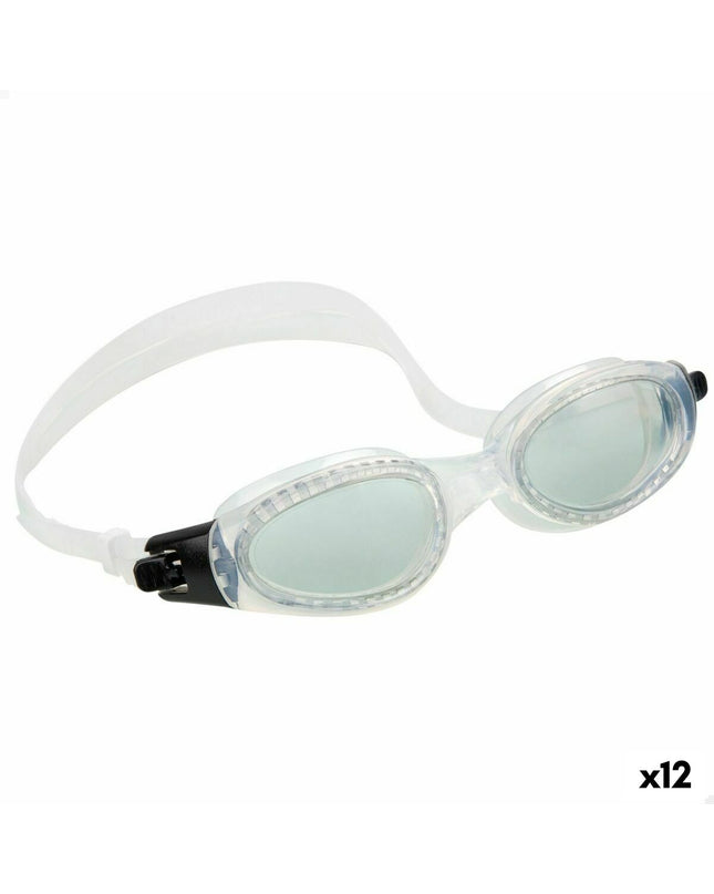 Set of 12 Intex Zwembril Pro Master swimming goggles for water sports, featuring clear lenses and adjustable straps.