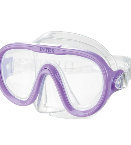 Intex Sea Scan purple snorkel mask for watersports, featuring adjustable straps and clear lens for underwater visibility.