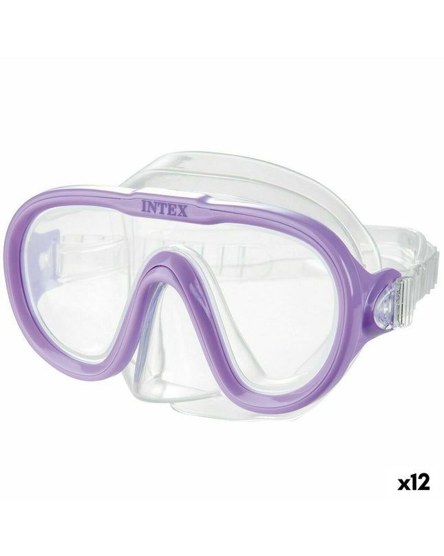 Purple Intex Sea Scan snorkel mask with adjustable straps and clear lens for watersport and outdoor snorkeling activities.