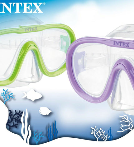 Purple Intex Sea Scan snorkel mask for watersports, featuring a comfortable fit and clear visibility for outdoor snorkeling adventures.