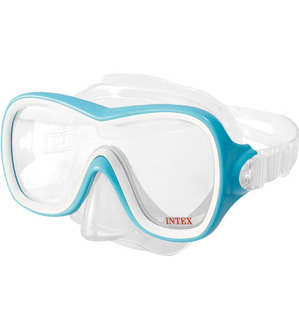 Blue Intex Wave Rider snorkel mask for watersports, featuring adjustable strap and clear lens for outdoor swimming activities.