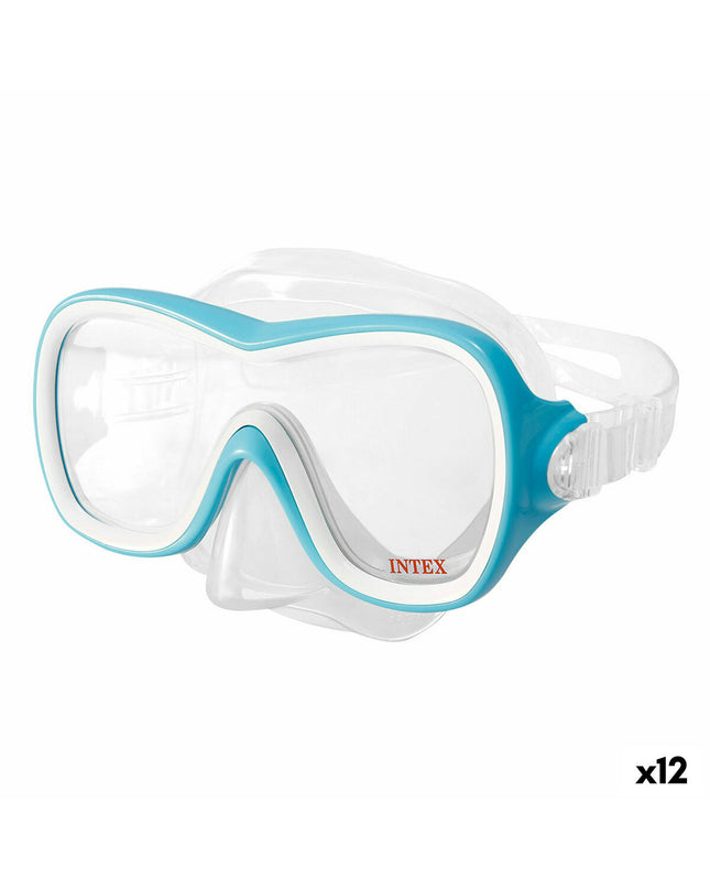 Blue Intex Wave Rider snorkel mask for watersports, featuring a comfortable fit and clear viewing lens for outdoor swimming.