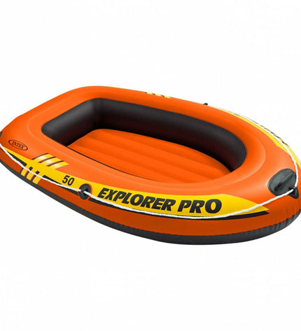 Set of four Intex Explorer Pro inflatable boats for watersport, each measuring 137 x 23 x 85 cm, suitable for outdoor water activities.