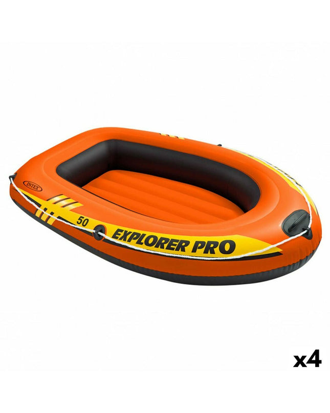 Inflatable Intex Explorer Pro 50 boat set with four 137x23x85 cm boats for water sports and outdoor activities.