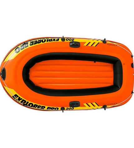 Three Intex Explorer Pro inflatable boat floats, each measuring 196 x 33 x 102 cm, designed for watersport activities.