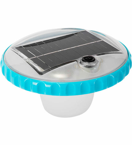 Set of 8 Intex floating solar pool lights with compact design, ideal for garden pools, jacuzzis, and pool accessories.
