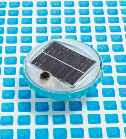 Set of 8 Intex floating solar pool lights with compact design, suitable for pools, jacuzzis, and garden water features.