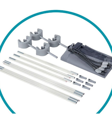 Set of three Intex Zonnetent in garden for pools, jacuzzis, and outdoor water features, providing shade and protection.