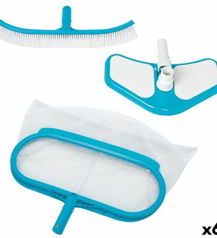 Intex Deluxe pool maintenance kit with six tools, including brushes and scoops, designed for garden pools and hot tubs.