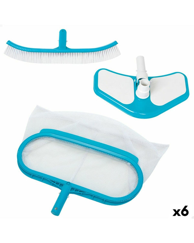 Intex Deluxe pool maintenance kit with six tools, including brushes and scoops, designed for garden pools and hot tubs.
