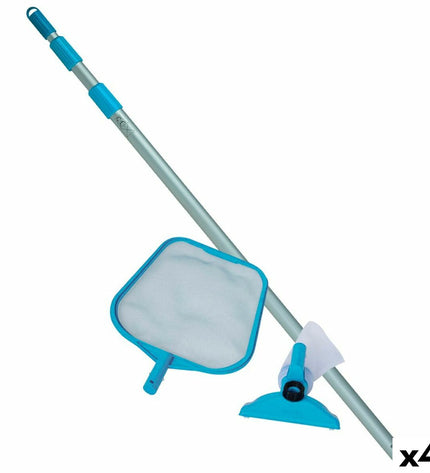 Set of four Intex pool maintenance tools in a compact kit, designed for cleaning and caring for garden pools and jacuzzis.