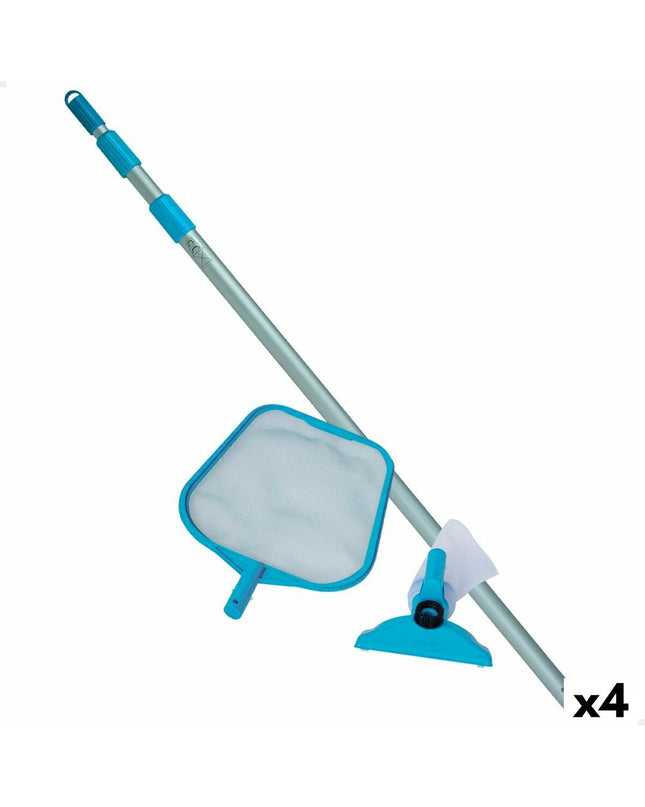 Set of four Intex pool maintenance tools in a compact kit, designed for cleaning and caring for garden pools and jacuzzis.
