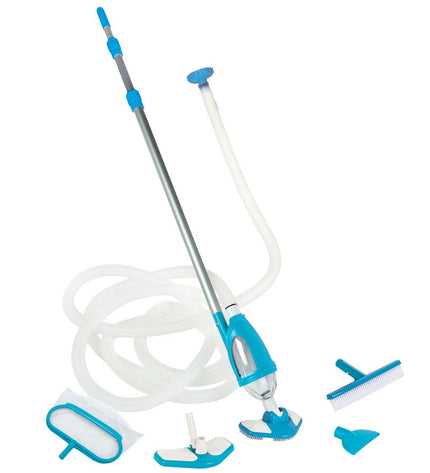 Intex swimming pool maintenance kit with three tools, including skimmer and brush, for garden pools, jacuzzis, and pool care.