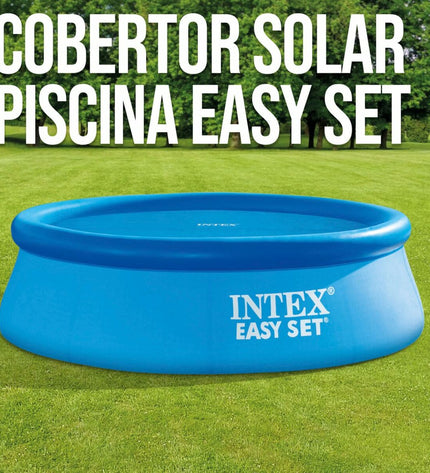 Intex Easy Set pool cover for 244 cm diameter inflatable pool, outdoor garden swimming pool accessory in blue.