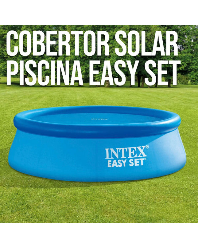 Intex Easy Set pool cover for 244 cm diameter inflatable pool, outdoor garden swimming pool accessory in blue.