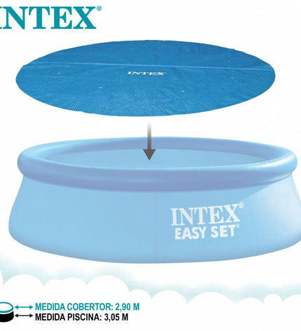 Blue Intex 29021 EASY SET pool cover for 305 cm diameter above-ground pool, suitable for metal frame and inflatable pools.