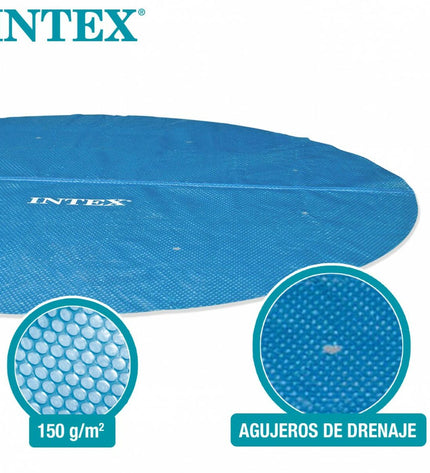 Intex 29023 Easy Set swimming pool cover fitting a 448 cm diameter Intex inflatable pool in a backyard setting