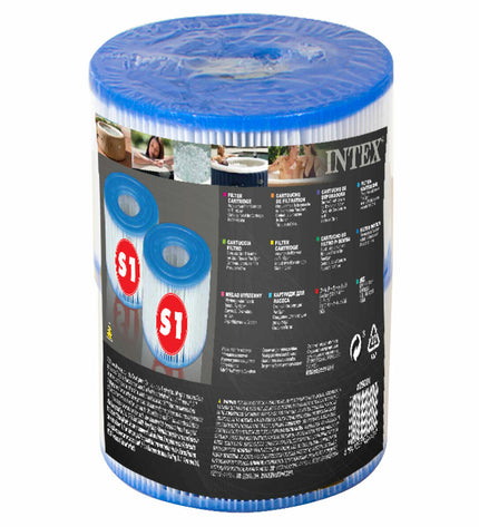 Set of six Intex S1 replacement cartridges for garden pools, jacuzzis, and swimming pool filtration systems.
