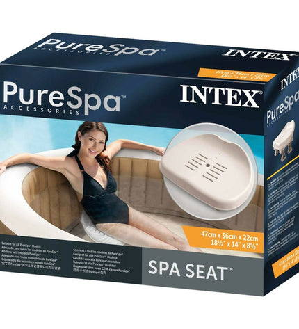 Intex PureSpa garden hot tub with beige exterior, round shape, and built-in seating, suitable for outdoor relaxation.