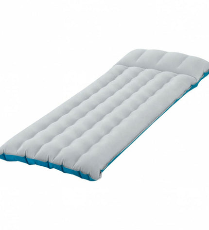 Six Intex air mattresses, 67 x 17 x 184 cm, suitable for camping and outdoor activities, shown stacked and inflated.