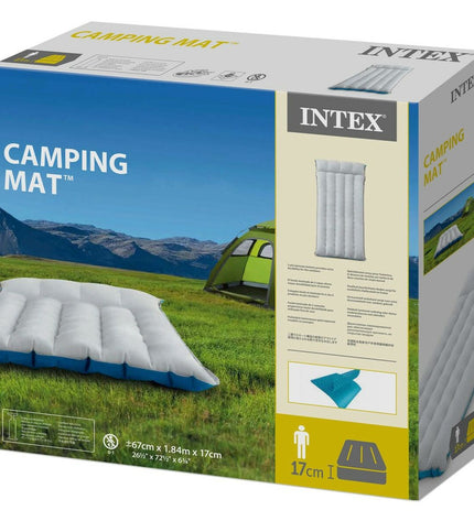 Six Intex air mattresses, 67 x 17 x 184 cm, designed for camping and outdoor use, shown in the image.